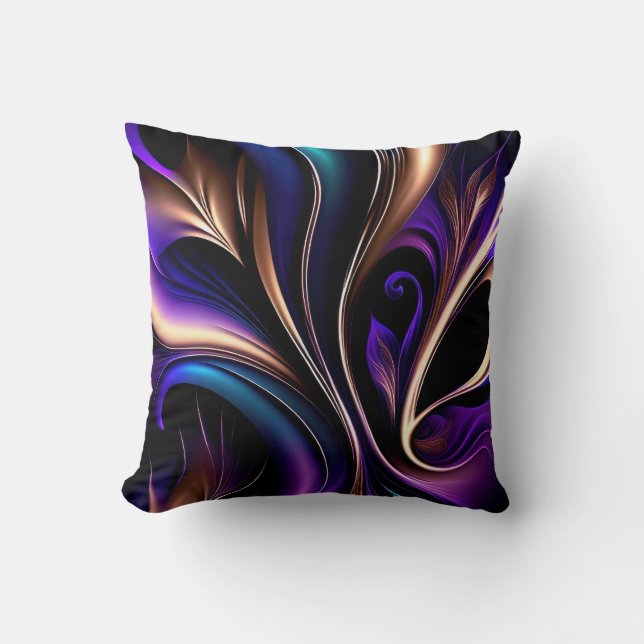 Midnight Bloom - Deep Purple, Teal & Gold Abstract Kussen (Voorkant)