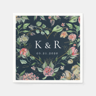 Midnight Bloom Elegant Floral Wedding Servet