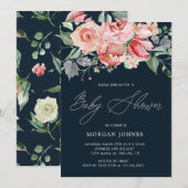 Midnight Bloom Floral Baby shower Invitation (Voorkant / Achterkant)