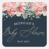 Midnight Bloom Floral Baby shower Vierkante Sticker (Voorkant)