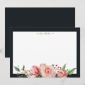 Midnight Bloom Floral Elegant Monogram Notitiekaartje (Voorkant / Achterkant)