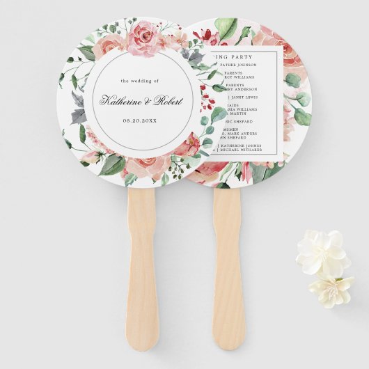 Midnight Bloom Floral Wedding Programme Hand Fan Handwaaier (Voorkant en achterkant)
