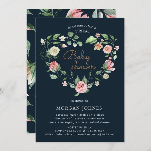 Midnight Bloom Virtual Baby shower Invitation (Voorkant / Achterkant)
