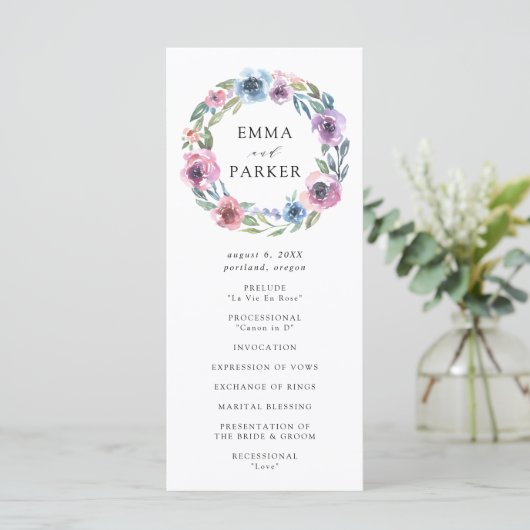 Midnight Blooms Floral krans | Huwelijksceremonie Programma (Staand voorkant)