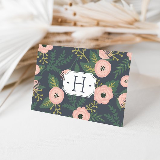 Midnight Blooms Monogram Notitiekaartje