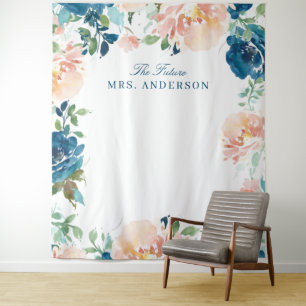 Midnight Blooms Navy Bloemen Bruids Achtergrond Wandkleed