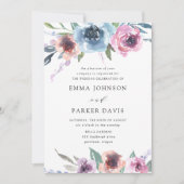 Midnight Blooms | Paarse en blauwe bloemenbruiloft Kaart (Voorkant)
