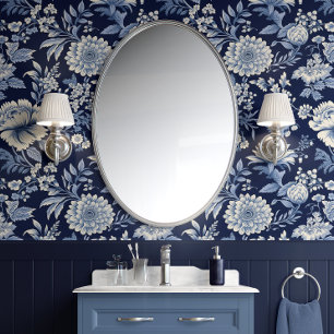 Midnight Blossom - Blauw en Wit - Traditioneel Behang