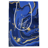 Midnight Blue agate Abstracte naam Monogram Medium Cadeauzakje (Voorkant)