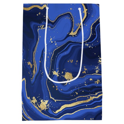 Midnight Blue agate Abstracte naam Monogram Medium Cadeauzakje (Achterkant)