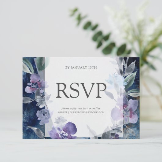 Midnight Blue Anemone, bruiloft RSVP (Staand voorkant)
