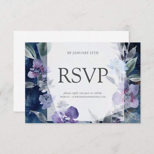 Midnight Blue Anemone, bruiloft RSVP (Voorkant / Achterkant)