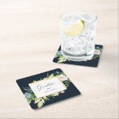 Midnight Blue Blush Bloemen Afstuderen Vierkante Kartonnen Onderzetter (Insitu)