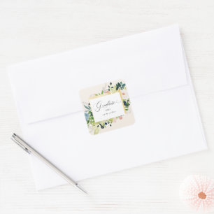 Midnight Blue Blush Bloemen Afstuderen Vierkante Sticker