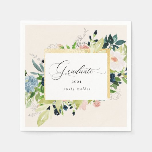 Midnight Blue Blush Floral Afstuderen Kaart servet (Voorkant)