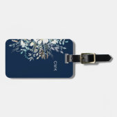 Midnight Blue Botanical Floral Bagagelabel (Voorkant horizontaal)