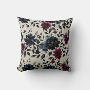 Midnight Blue Bourgogne Inky Floral Almond Beige Kussen