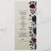 Midnight Blue Bourgogne Inky Floral Amandelbruilof Programma (Achterkant)