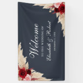 Midnight Blue Bourgondische Rozen Welkom Bruiloft Spandoek (Verticaal)