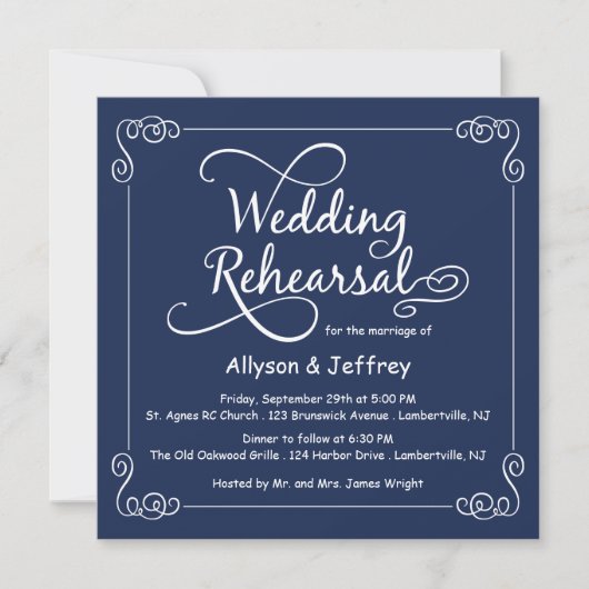 Midnight Blue bruiloft repetitie uitnodiging (Voorkant)