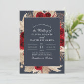 Midnight Blue Burgundy Faire-part de mariage Rose (Debout devant)