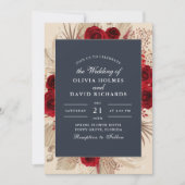 Midnight Blue Burgundy Faire-part de mariage Rose (Devant)