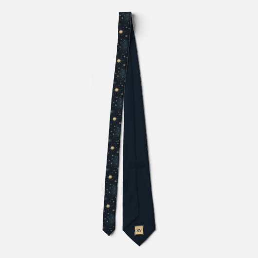 Midnight Blue Celestial monogram Stropdas (Achterkant)