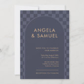 Midnight Blue Checkered Modern Wedding Kaart (Voorkant)