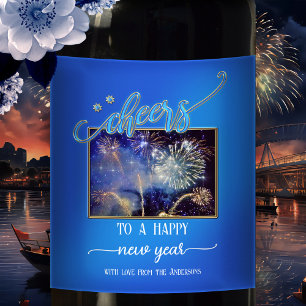Midnight Blue Cheers Nieuwjaar Foto Wine Label Wijn Etiket