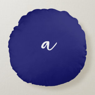Midnight Blue Color Minimalist Plain Monogram Rond Kussen