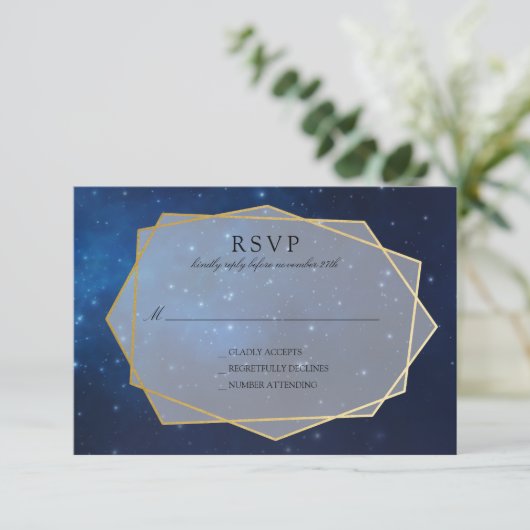 Midnight Blue Constellation Wedding RSVP (Staand voorkant)
