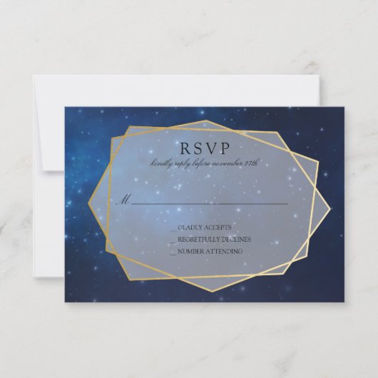 Midnight Blue Constellation Wedding RSVP Kaartje (Voorkant)