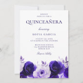 Midnight Blue Elegant Navy Rozen Quinceanera Party Kaart (Voorkant)