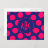 Midnight Blue en Bright Pink Dot Monogram Briefkaart (Voorkant / Achterkant)