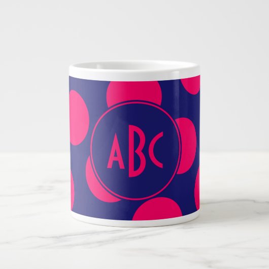 Midnight Blue en Bright Pink Dot Monogram Grote Koffiekop (Voorkant)