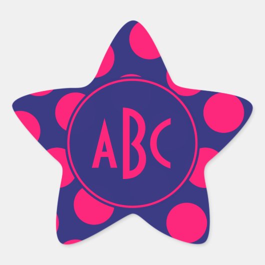 Midnight Blue en Bright Pink Dot Monogram Ster Sticker (Voorkant)