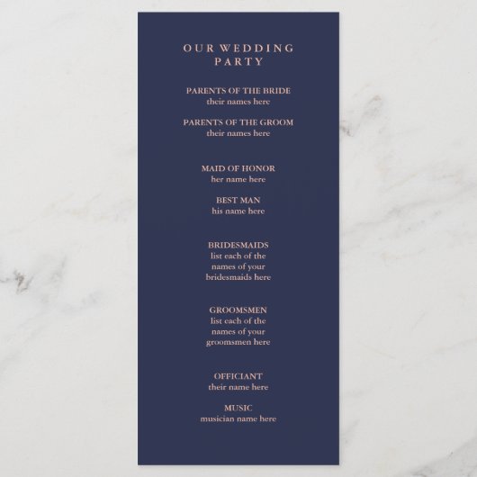 Midnight Blue en Faux Roos Gold Border Program Programma (Achterkant)