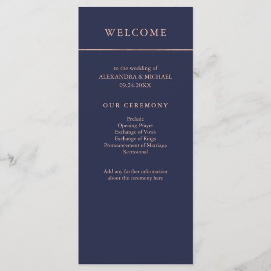 Midnight Blue en Faux Roos Gold Border Program Programma (Voorkant)