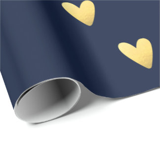 Midnight blue en goudharten cadeaupapier