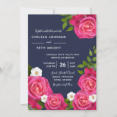 Midnight Blue en roze Rose Wedding Kaart (Voorkant)