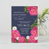 Midnight Blue en roze Rose Wedding Kaart (Staand voorkant)