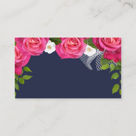 Midnight Blue en Roze Rozen - Bruiloft Website Informatiekaartje (Achterkant)