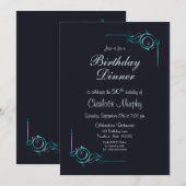 Midnight Blue en Turquoise 50th Birthday Dinner Kaart (Voorkant / Achterkant)