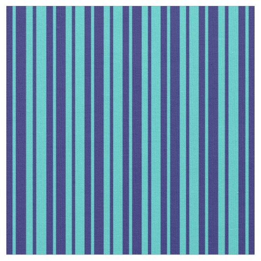 Midnight Blue en Turquoise Lined/Striped Pattern Stof (Close Up)