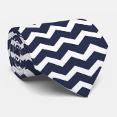Midnight Blue en White Chevron Stropdas (Opgerold)