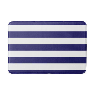 Midnight Blue en White Striped Bath Mat