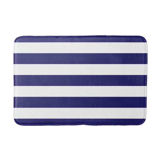 Midnight Blue en White Striped Bath Mat (Voorkant)
