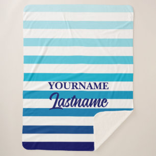 Midnight Blue en White Striped Sherpa Deken