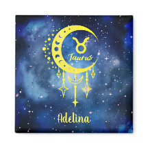 Midnight Blue en Yellow Custom Name Taurus Magnet