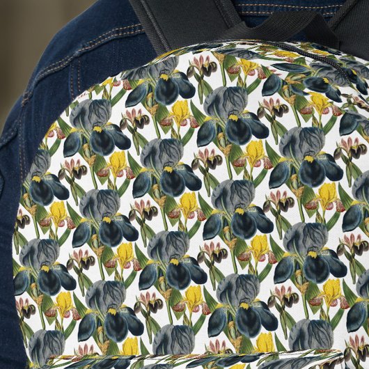 Midnight Blue en Yellow Iris Pattern Bedrukte Rugzak